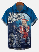 Men's Merry Christmas Santa Riding Motorcycle Plus Size Christmas Tree Short Sleeve Shirt